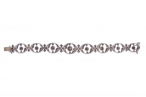 BELLE ÉPOQUE BRACELET, CIRCA 1890, WITH DIAMONDS AND PEARLS.