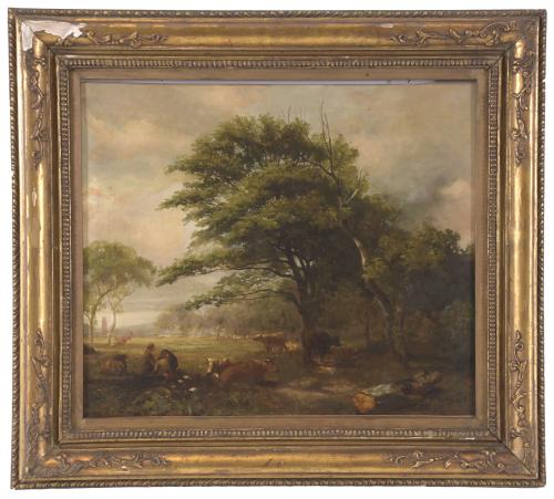 18TH CENTURY ENGLISH SCHOOL. "LANDSCAPE WITH COWS".