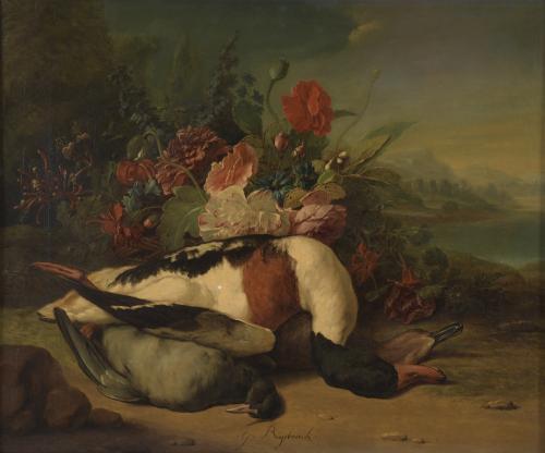 GERARD RYSBRACK (1696-1773). "NATURALEZA MUERTA CON AVES Y CLAVELES".