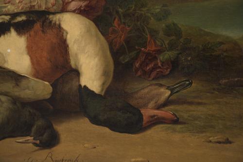 GERARD RYSBRACK (1696-1773). "STILL LIFE WITH BIRDS AND CAR