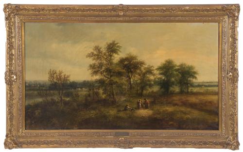 WALTER WATTS (1776-1842) "LANDSCAPE WITH FIGURES" .