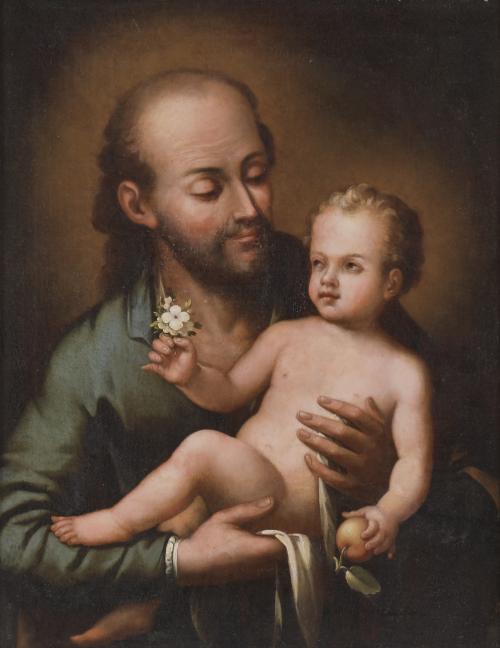 18TH CENTURY, SPANISH SCHOOL. "SAINT JOSEPH AND THE CHILD".