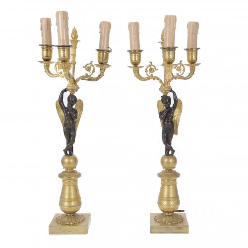 454-PAREJA DE CANDELABROS FRANCESES DE ÉPOCA IMPERIO, 1804-1815.