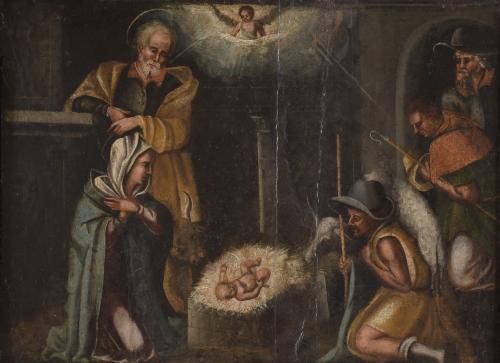 17TH-18TH CENTURY ITALIAN OR SPANISH SCHOOL. "ADORATION OF THE SHEPHERDS".