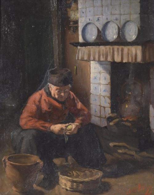 ADRI BLEYS (1877-1964). "PESCADOR DE VOLENDAM PELANDO PATATAS".