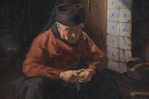 ADRI BLEYS (1877-1964). "VOLENDAM FISHERMAN PEELING POTATOE