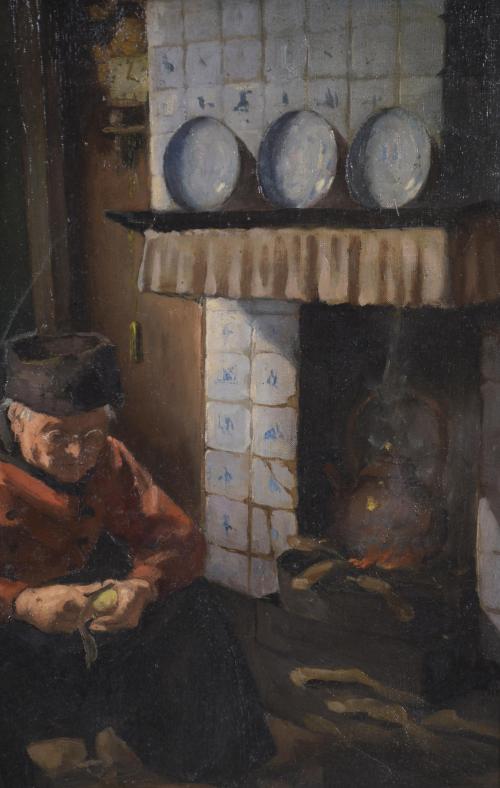 ADRI BLEYS (1877-1964). "VOLENDAM FISHERMAN PEELING POTATOE