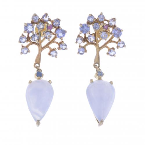 CHALCEDONY TREE EARRINGS.