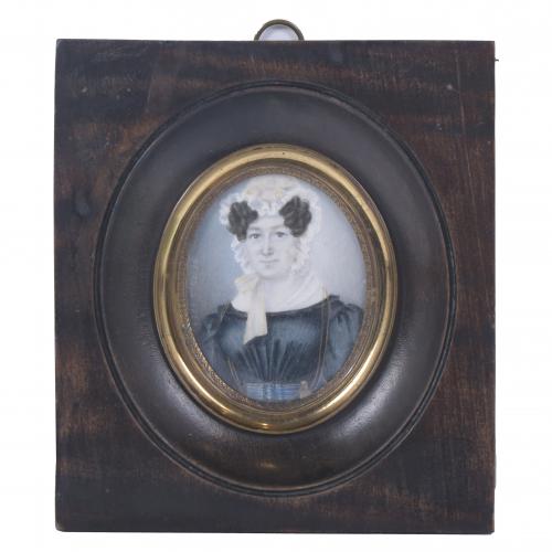 385-ESCUELA FRANCESA, SIGLO XIX. MINIATURA CON RETRATO FEMENINO, 1828.