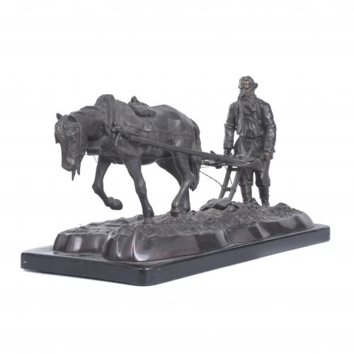 ESCUELA ESPAÑOLA, SIGLO XX. ESCULTURA "ARADO CON CABALLO".