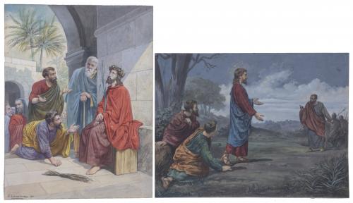 859-LLEÒ COMELERAN  (1830-?). Pareja de ilustraciones de temática religiosa, 1890.