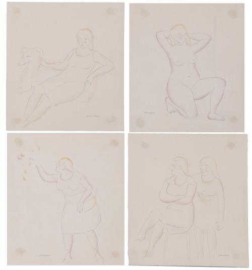 899-MIQUEL DE RENOM DE GÁRATE (1912-?).  Conjunto de cuatro dibujos representando figuras femeninas.