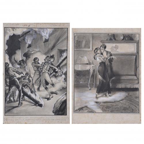 864-JOSÉ SEGRELLES ALBERT (1885-1969). Pareja de ilustraciones para folletines o novelas.
