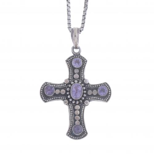 CROSS PENDANT WITH AMETHYSTS.