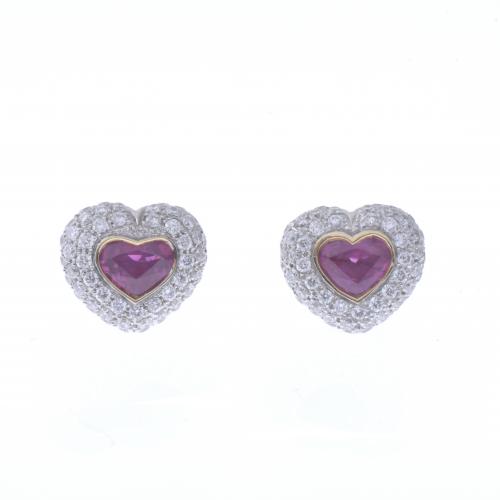 PENDIENTES CORAZÓN CON RUBÍES Y DIAMANTES.