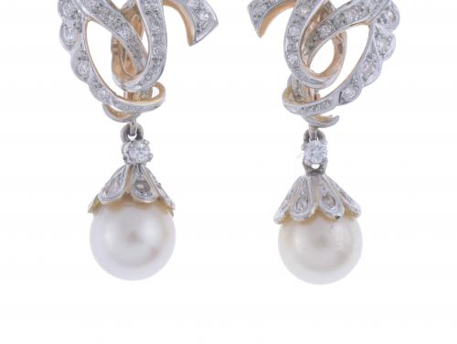 EARRINGS WITH DIAMONDS AND PEARL, 1950&#39;S.