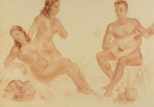 719-ESCUELA ESPAÑOLA, SIGLO XX.  "FIGURAS DESNUDAS", 1942.