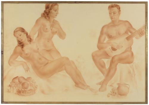 ESCUELA ESPAÑOLA, SIGLO XX.  "FIGURAS DESNUDAS", 1942.