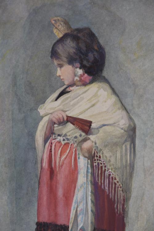 LLUÍS MORELL CORNET (XIX).  "NIÑA CON MANTÓN Y ABANICO", 18