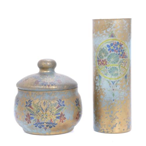 SET OF VASE AND CHOCOLATES JAR, PROBABLY BOHEMIAN, 20TH CENTURY.