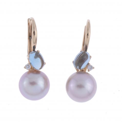 EARRINGS WITH TOPAZ AND PEARL.