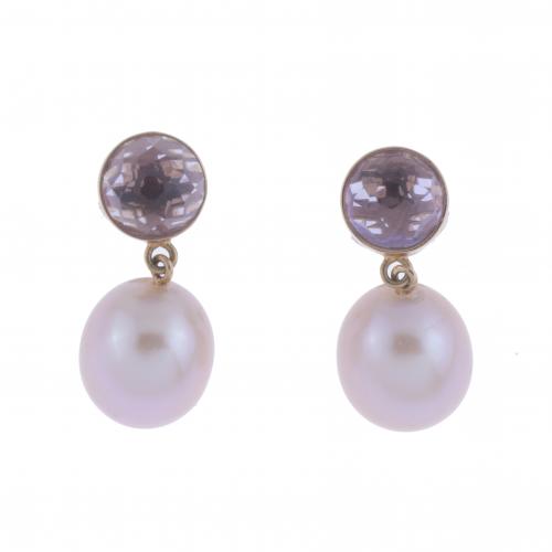 EARRINGS WITH AMETHYST AND PEARL.