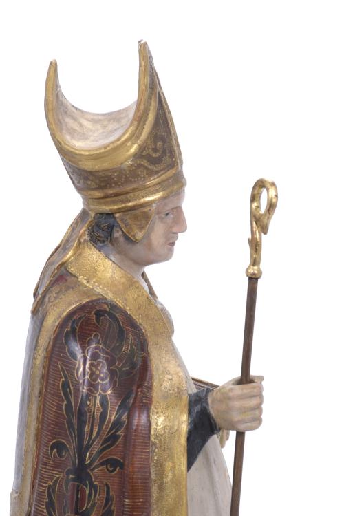 19TH CENTURY, SPANISH SCHOOL. CARVING OF A BISHOP WITH A BO