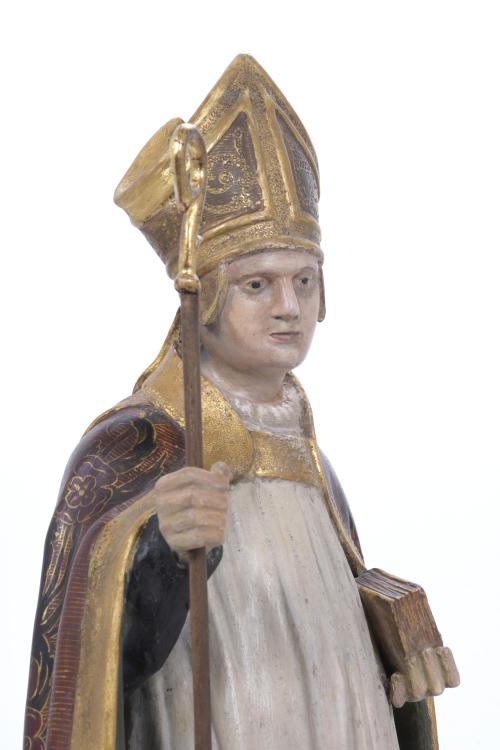 19TH CENTURY, SPANISH SCHOOL. CARVING OF A BISHOP WITH A BO