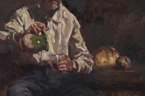 JOSEP SERRASANTA (1916-1998). "MAN DRINKING WINE".