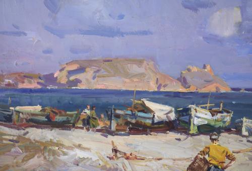 JOSEP SERRASANTA (1916-1998). "BARCAS EN LA PLAYA".