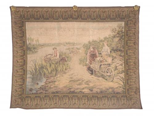 TAPESTRY WITH COUNTRY SCENE, FIRST HALF 20TH CENTURY.