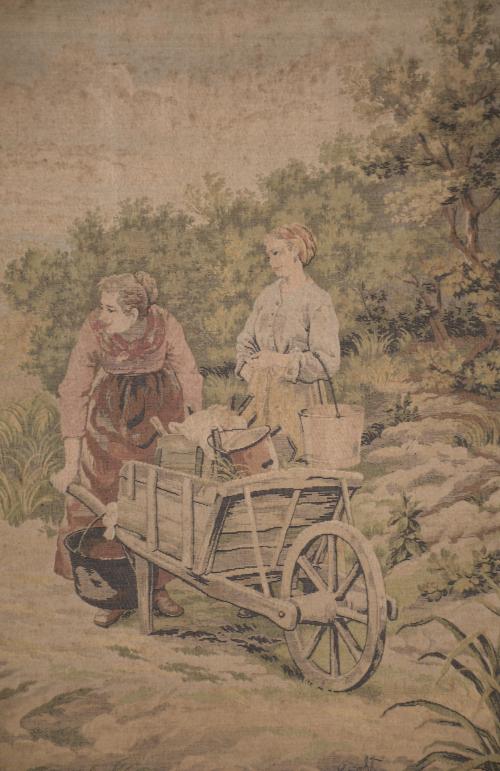 TAPESTRY WITH COUNTRY SCENE, FIRST HALF 20TH CENTURY.