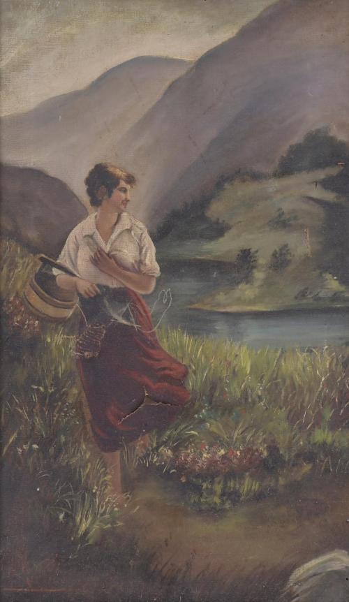 20TH CENTURY SPANISH SCHOOL. "GIRL BY THE LAKE".