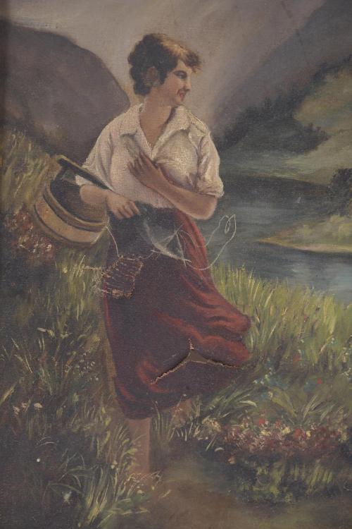 20TH CENTURY SPANISH SCHOOL. "GIRL BY THE LAKE".