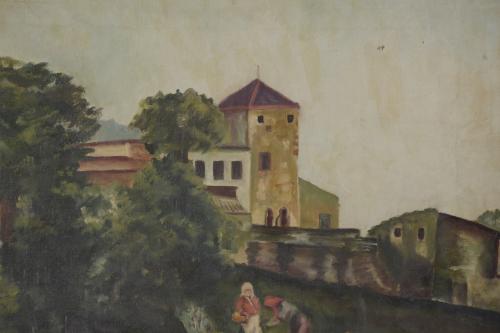 20TH CENTURY SPANISH SCHOOL. "COUNTRY LANDSCAPE WITH FIGURE