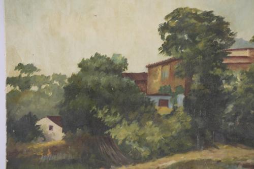 ESCUELA ESPAÑOLA, SIGLO XX. "PAISAJE  RURAL CON FIGURAS", 1