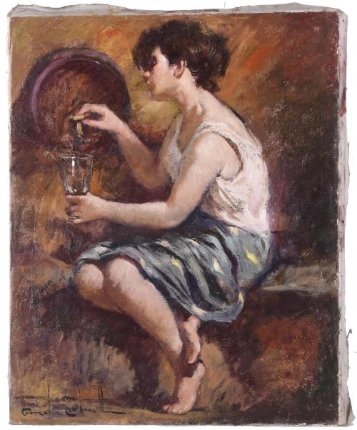 ROSENDO GONZALEZ CARBONELL (1910-1984).  "GIRL FILLING THE GLASS".