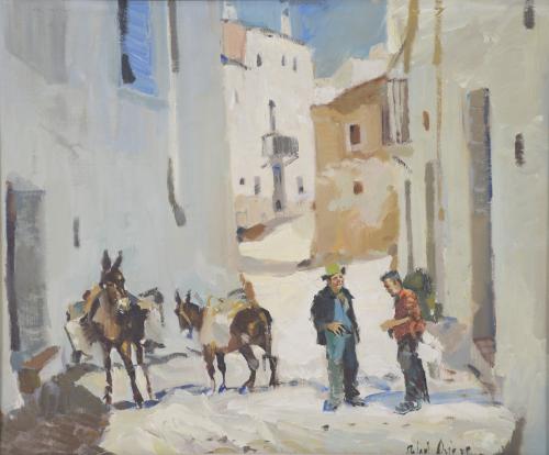 RAFAEL GRIERA (1934-2018).  "MEN WITH DONKEYS".