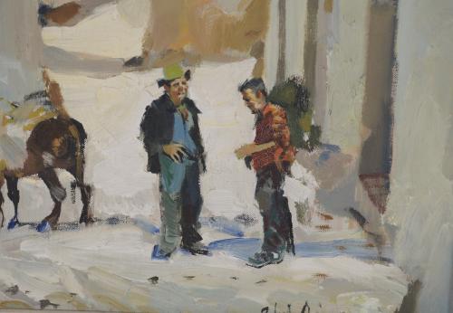 RAFAEL GRIERA (1934-2018).  "MEN WITH DONKEYS".