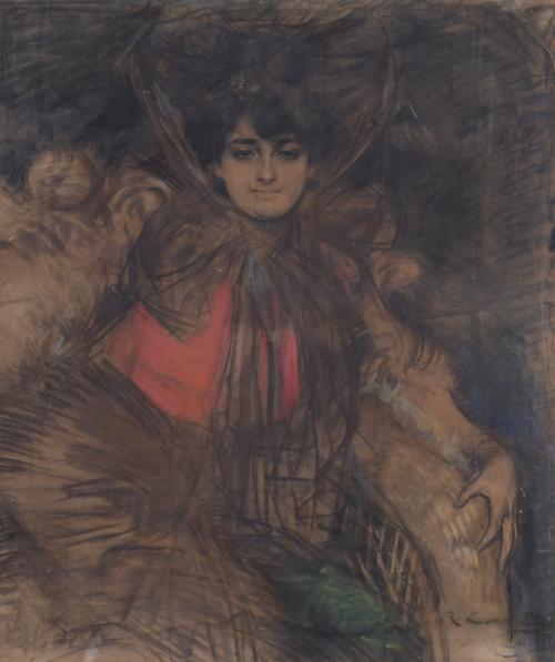 RAMÓN CASAS Y CARBO (1866-1932). "JOVEN SENTADA", ca. 1906-1907.