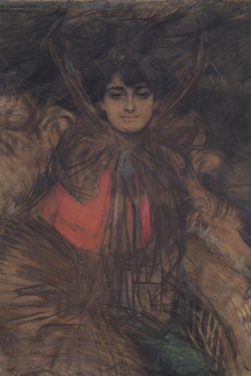 RAMÓN CASAS Y CARBO (1866-1932). "JOVEN SENTADA", ca. 1906-