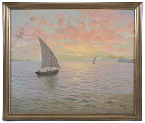 GUILLERMO GÓMEZ GIL (1862-1942).  "MARINA AL ATARDECER".