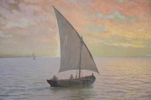 GUILLERMO GÓMEZ GIL (1862-1942).  "MARINA AL ATARDECER".