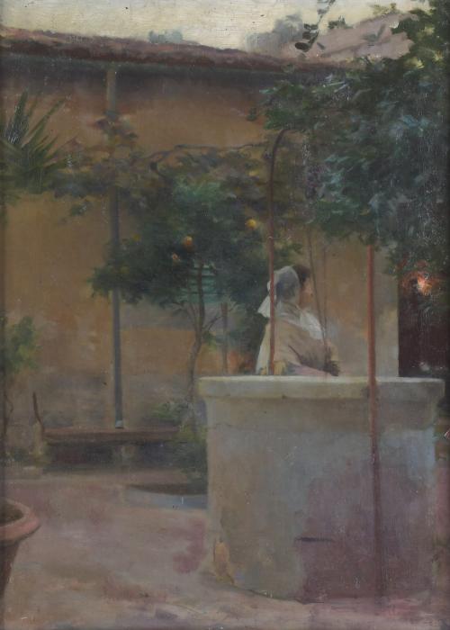 19TH CENTURY CATALAN SCHOOL. "WOMAN BEHIND THE WELL".