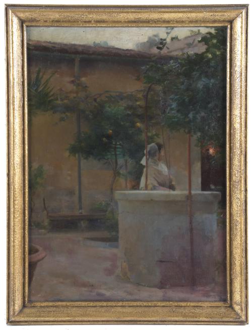 19TH CENTURY CATALAN SCHOOL. "WOMAN BEHIND THE WELL".