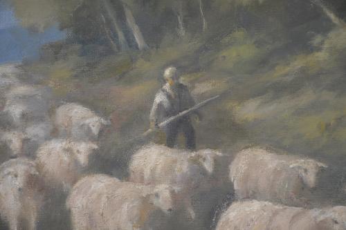 LLUÍS VICTORI ELIAS (1906-1982).  "SHEPHERD WITH HIS FLOCK".