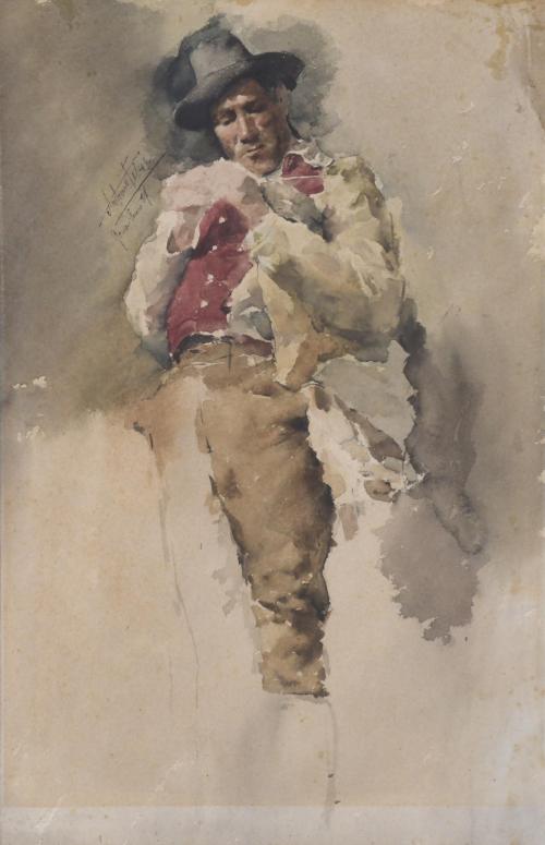 917-ANTONIO FABRÉS (1854-1938). "PERSONAJE MASCULINO", Roma, Enero 1881.