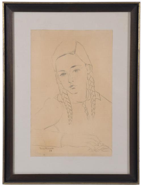 JAUME MERCADÉ I QUERALT (1887-1967). "NIÑA CON TRENZAS", 1938.