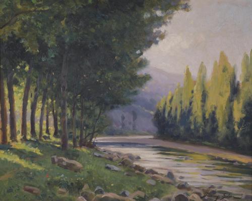 749-DOMINGO SOLER GILI (1871-1951). "PAISAJE CON RÍO".