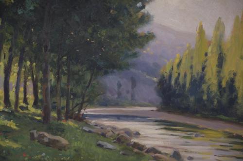 DOMINGO SOLER GILI (1871-1951). "LANDSCAPE WITH A RIVER".